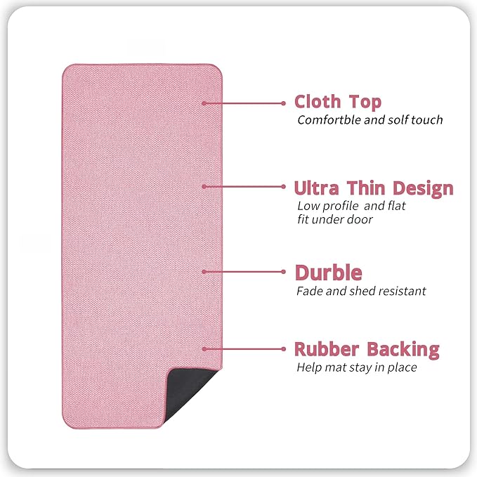 Bath Mat,Ultra Thin Bathroom Runner Rugs,Large Bath Mats for Bathroom,Quick Dry,Non-Slip,Machine Washable,Low Pile,Bath Rug,Shower Outside,Sink,Home Decor Accessories.Pink,2'x5'（24x60inch）