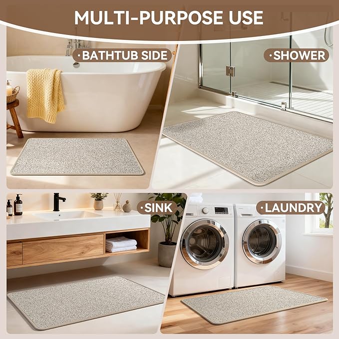 24"x35" Absorbent Quick Dry Bath Mats, Non-Slip Rubber Backing Bathroom Rug, Washable Bath Rugs for Bathroom Floor, Sink and Outside Shower, Low Pile Rug Fit Under Door, Minimalism, Brown