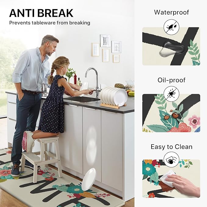 GENIMO Anti Fatigue Kitchen Mats for Floor, Non Slip Washable Home Theme Rugs Sets of 2, Farmhouse Cushioned Waterproof Comfort Runner Rug for Kitchen, Sink, Desk, Laundry, 17"x 47"+17"x 30", Blue
