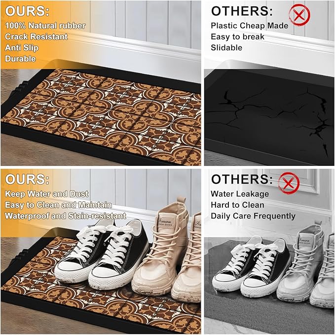 BEHERO Boot Tray Shoe Mat Decorative Patterned, Rubber Boot Matt Tray Indoor and Outdoor Use, 16" x27.5" Shoe Cleaning Mat Non-Slip, Shoe Storage Waterproof with Artistic Prints for Entryway(Brown)
