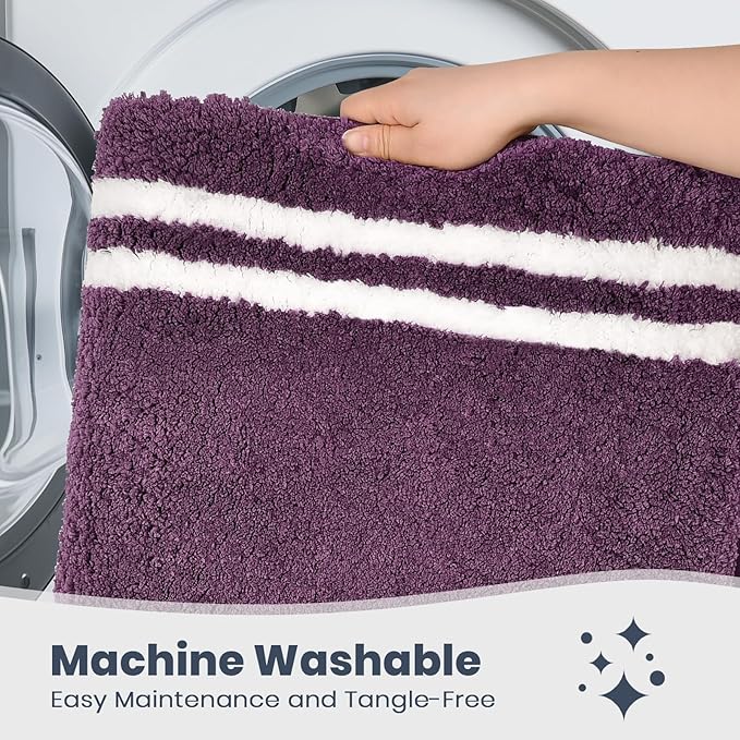 PURRUGS Bathroom Rug Non-Slip Machine Washable 30" x 60", Super Absorbent and Quick Dry Shaggy Microfiber Bath Mat, Extra Soft and Plush Bath Rug for Bathtub, Shower and Sink, Purple