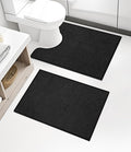chakme 2 Piece Bathroom Rug Set, Ultra Thin Bath Mat, Quick Dry, Absorbent, Non Slip, Machine Washable, Black, 17" x 24"