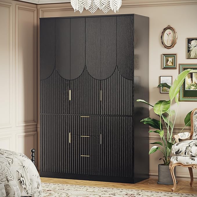 71" Wardrobe Armoire Wooden Closet with 3 Doors 3 Drawer and 2 Cabinet, Bedroom Armoire with Hanging Rod Shelf, Modern Wooden Bedroom Armoire Freestanding Wood Closet Storage Cabinet