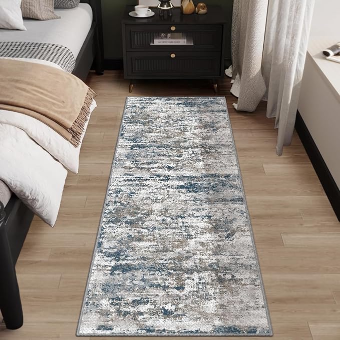 Abstract Washable Runner Rug 2x6, Hallway Rug Non-Slip,Woven Non-Shedding Thin Runners for Entryway, Kitchen, Laundry Room, Multi