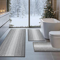 BSICPRO Bathroom Rugs Sets 3 Piece, Toilet Rugs U-Shaped Contour Bath Mat Set, Long Striped Absorbent Non Slip Chenille Shower Mat, Gray