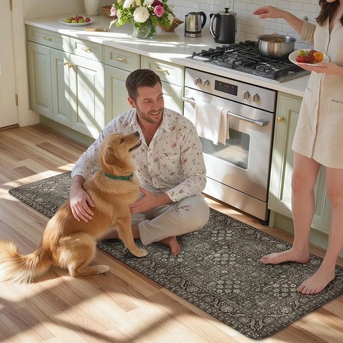 KIMODE Kitchen Mats Cushioned Anti Fatigue, Farmhouse Kitchen Runner Rugs, Grey/Green Rugs for Kitchen Floor, Kitchen Floor Mat Non Slip, Comfort Standing Mat for Laundry Office Sink Desk 24"x59"