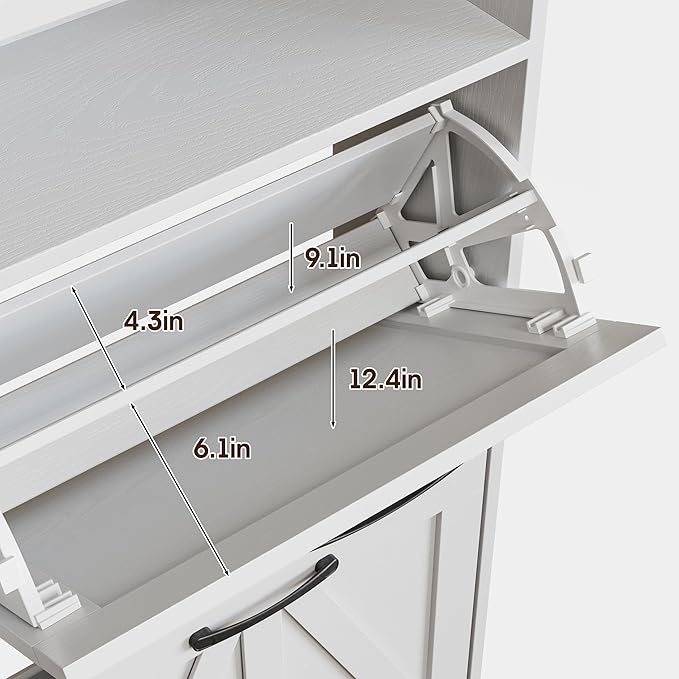 Shoe Cabinet with 4 Flip Drawers,Farmhouse Shoe Storage Cabinet for Entryway,Narrow Freestanding Organizer Rack with Open Shelves for Foyer,Hallway,White