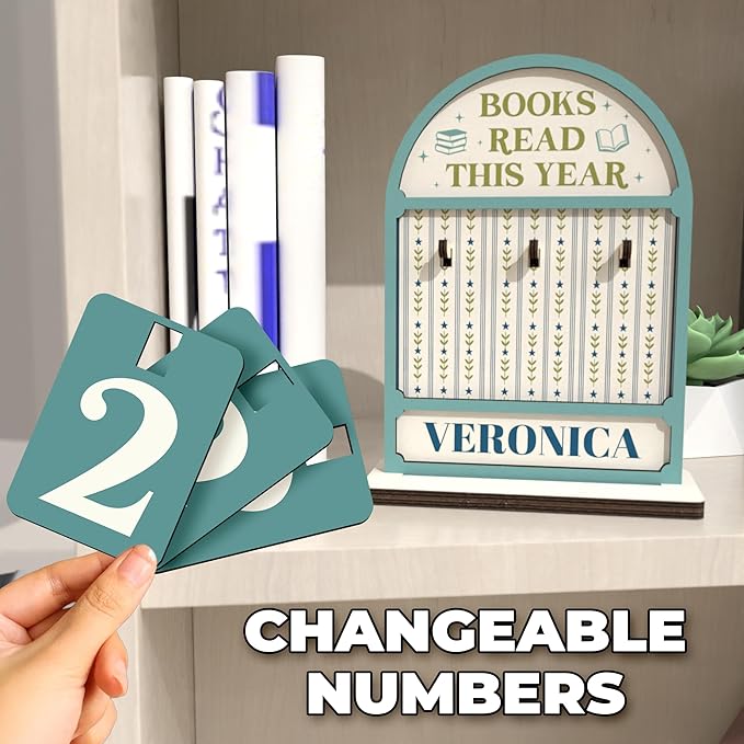 Personalized Reading Tracker Sign, Books Read This Year Counter Up to 999 Books, Bookish Gift for Women, Book Lovers, Librarians, Writers, Teachers, Bookshelf Accessories, Home Library Decor