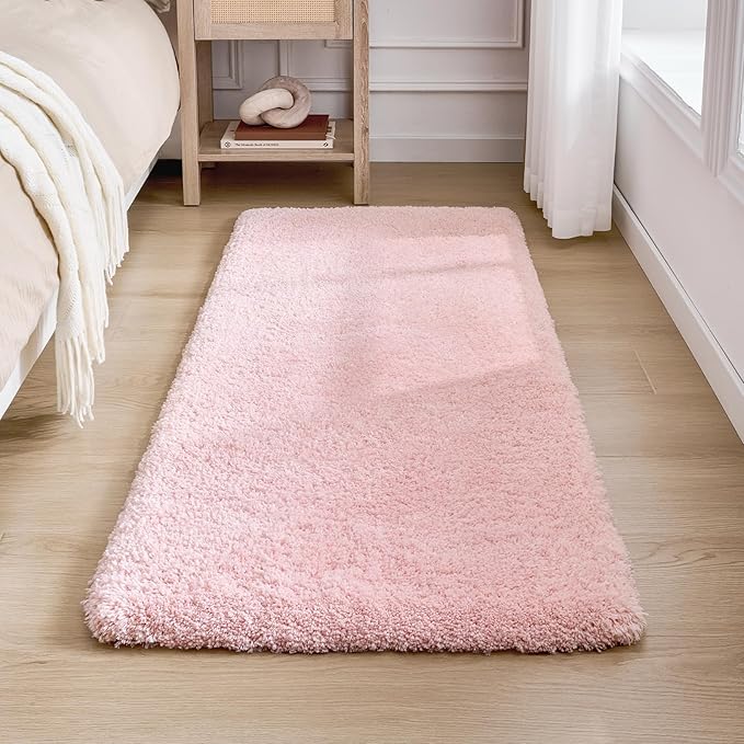 Bathroom Runner Rug 24x70 Pink Non Slip Fluffy Long Bath Mat for Bathroom Floor Washable Plush Luxury Bath Rug for Tub Absorbent Shower Sink Mat Bedside Rug