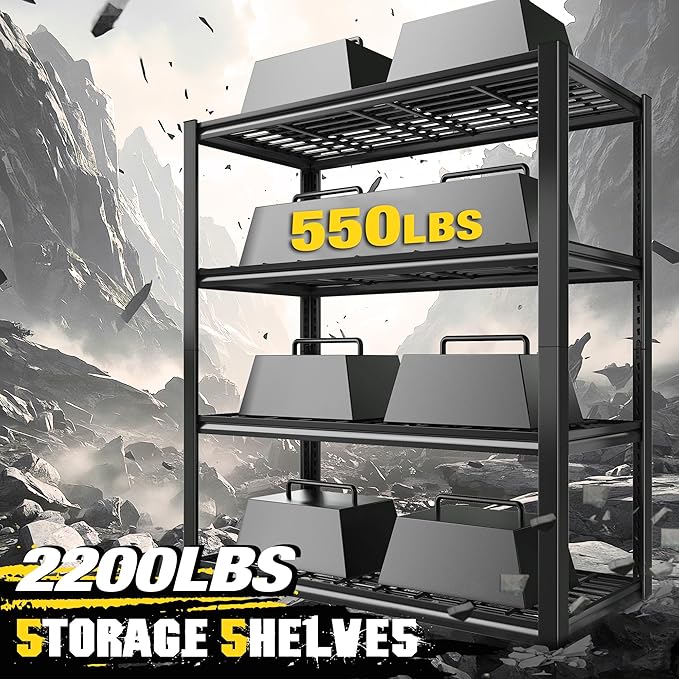 REIBII 40" W Storage Shelves 2200LBS Garage Shelving Heavy Duty Metal Shelving Adjustable Metal Shelves Industrial 4 Tier Shelf for Warehouse Basement Pantry Kitchen 40" W x 19.7" D x 59.9" H Black