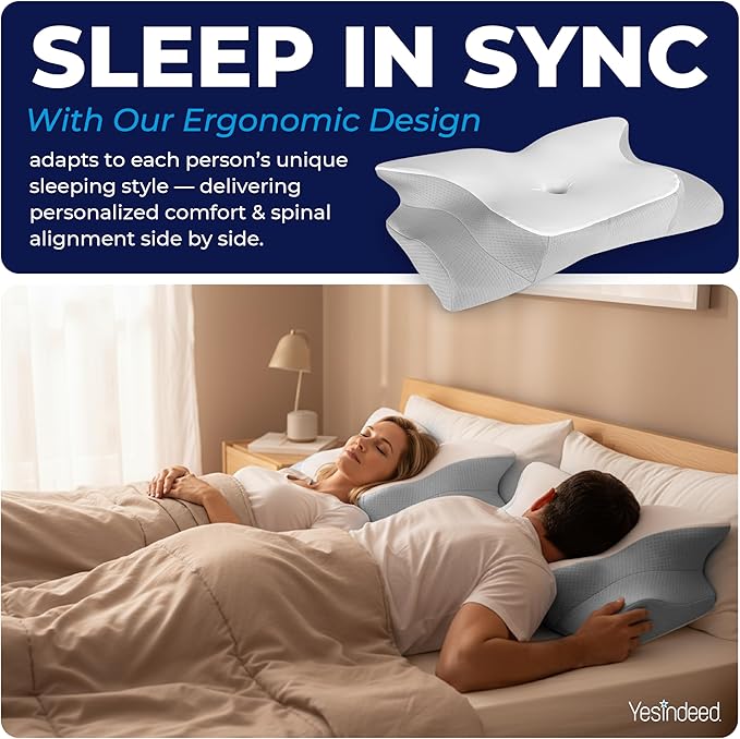 YESINDEED Pain Relief Cooling Pillow – Cervical Neck Support for Sleeping, Contoured Memory Foam Design for Neck and Shoulder Pain, Ergonomic Sleep Solution for Side Sleepers, Snoring, Posture
