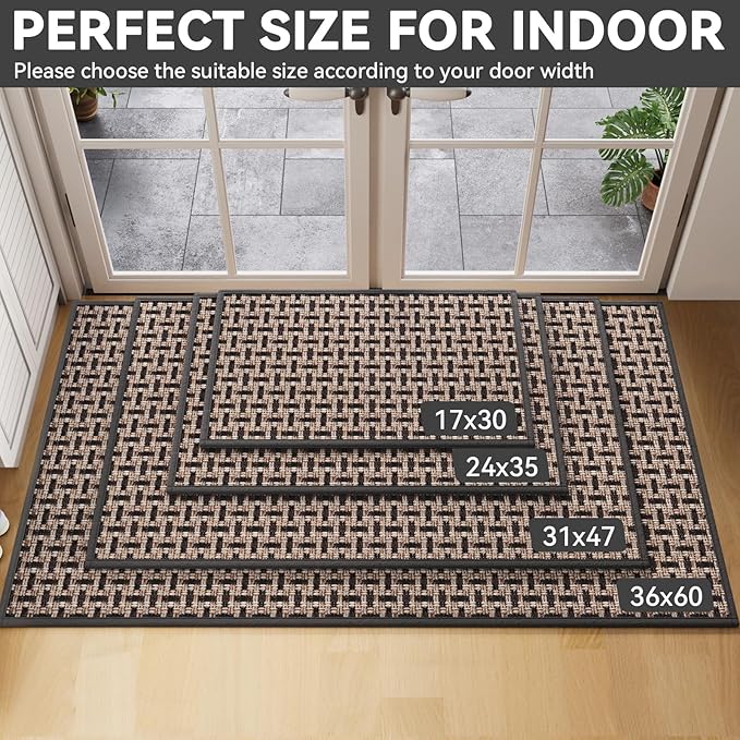 Door Mat Entrance 24x35, Dirt Resistant and Absorbent, Non-Slip Rubber Backing Floor Mats, Easy Clean Low-Profile Doormat for Entryway, Front Door, Inside Entrance, Black