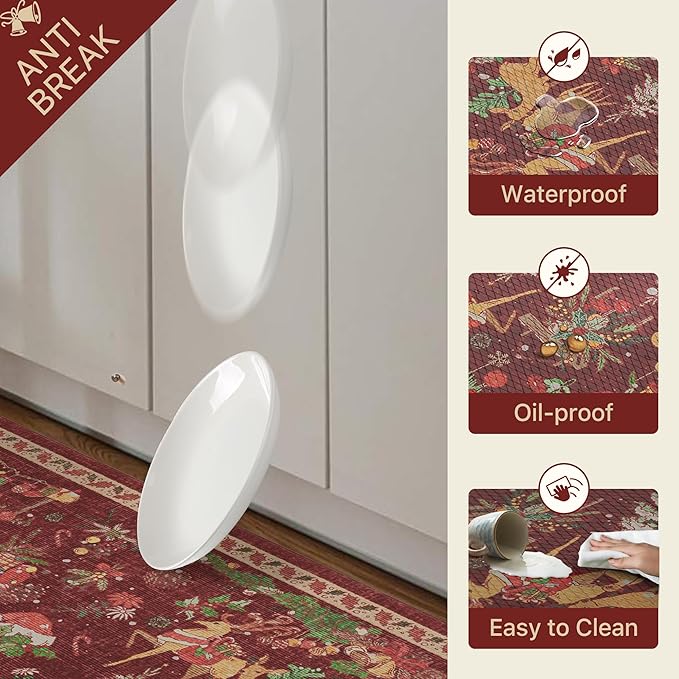 GENIMO Christmas Decorations - Kitchen Mats for Floor, Christmas Kitchen Rugs, Cushioned Anti Fatigue Mat for Home Decor, Waterproof Non Slip Standing Mat for Laundry, 23.6"x71", Red