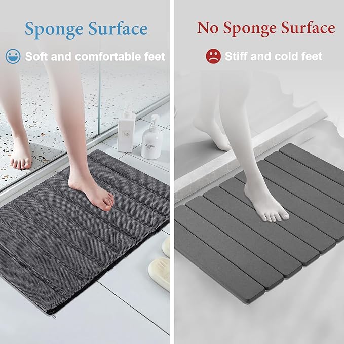 Ultra Quick Drying Stone Bath Mat Diatomaceous Earth Shower Mat Non-Slip Foldable Dish Drying Mats for Bathroom Floor, Kitchen Counter, Pet, 23x15, Gray
