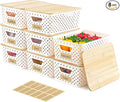 8 Pack Plastic Storage Bins with Bamboo Lids - Stackable Storage Baskets with Handle for Pantry Organizer and Storage, Plastic Containers Bins for Kitchen Bathroom Classroom Office Shelves