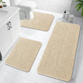 OLANLY Bathroom Rugs Sets 3 Piece, Soft Absorbent Chenille Bath Mats and U-Shaped Contour Toilet Rug, Quick Dry, Home Decor Accessories, Bath Mat Set for Bathroom (47"x20"+24"x16"+24"x20", Beige)