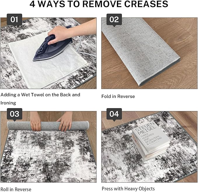 Modern Abstract Entryway Rug Indoor 2x3 Washable Non-Slip Soft Black Grey Small Area Rug Kitchen Mat Thin Print Faux Wool Floor Carpet for Entrance Bedroom Office