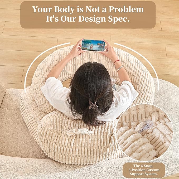 Back Pillow for Bed Sitting Up,U Shaped & Back Support Pillow for Bed,19" Backrest with Lumbar & Arm Support,Comfy Corduroy Fabric,Lap Pillow for Gaming/Reading/Watching TV,White