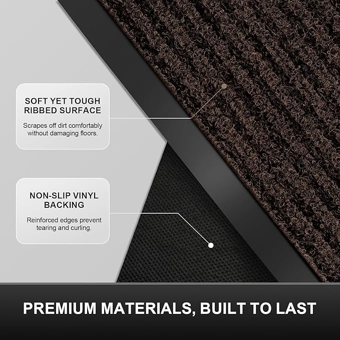 Non-Slip Waterproof Rubber Door Mat, 3' x 5' Commercial Floor Mat for High Traffic Areas, Easy Clean Low Profile, for Entrance, Indoor/Outdoor, Office, Patio, Garage