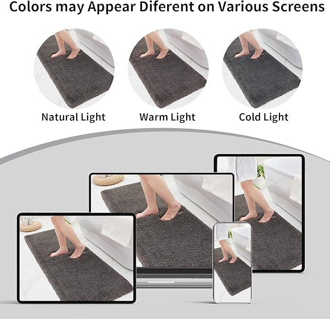 Dark Grey Bathroom Rug 20x32 Non Slip Fluffy Bath Mat for Bathroom Floor Washable Plush Luxury Bath Rug for Tub Soft Shaggy Absorbent Shower Sink Mat