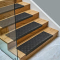 Ottomanson All-Weather Bullnose Rubber Stair Treads – Non-Slip Step Mats for Wooden, Concrete, or Outdoor Stairs, Easy Maintenance, Tool-Free Placement, Pack of 5, 10" x 30", Black Ribbed Squares
