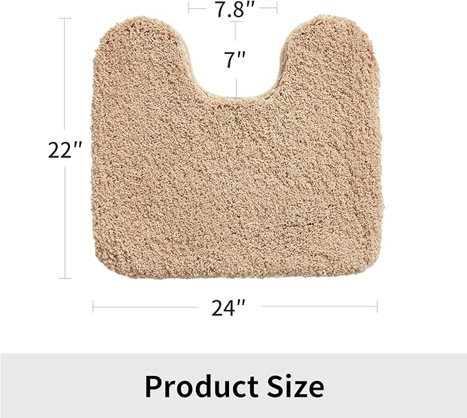 Beige Toilet Rug 22x24 Non Slip Fluffy Toilet Floor Mat U Shaped Washable Bathroom Contour Rug for Toilet Absorbent Thick Toilet Carpet
