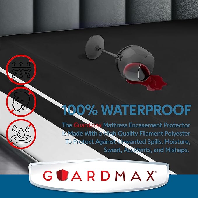 Guardmax Jersey Knitted Full Zippered Mattress Encasement - Waterproof & Bed Bug Proof Mattress Protector - Comfortable, Soft, and Noiseless Zippered Bedding - Dust Mite Proof (54 x 75 x 12)
