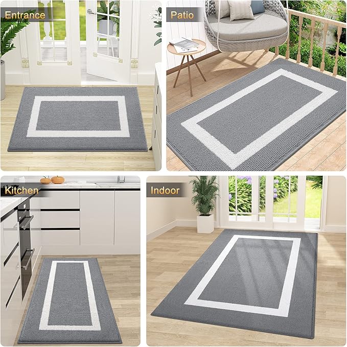 OLANLY Indoor Door Mat, 30x17, Non-Slip Absorbent Resist Dirt Entrance Mat, Washable Low-Profile Inside Entry Doormats for Entryway, Grey