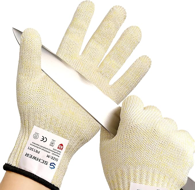 Schwer SlicePro Ultra-Durable ANSI A9 Cut Resistant Gloves PR1501, 10X Reinforced Food Grade Cutting Glove, Mandoline Gloves for Kitchen Meat Cutting, Oyster Shucking, Fish Fillet Processing, L