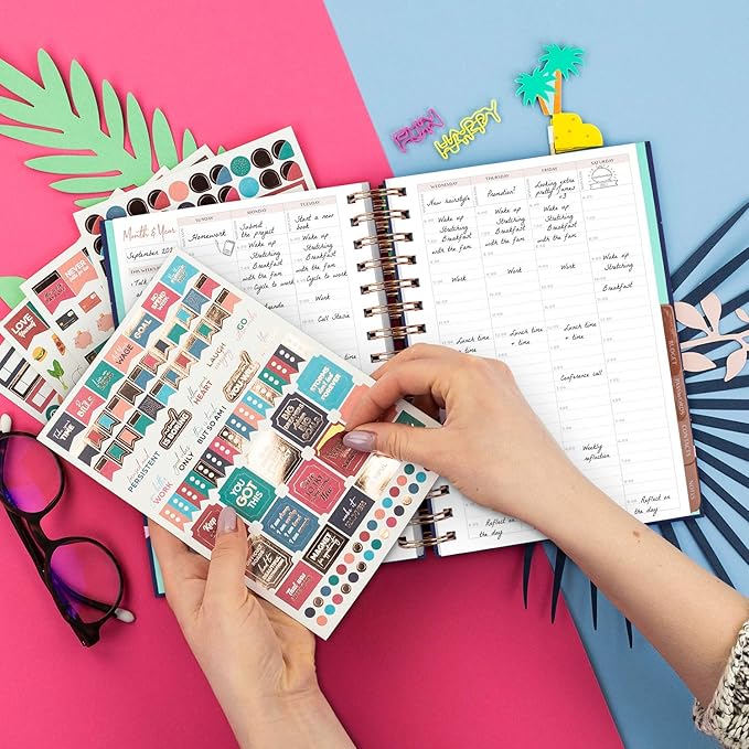 PLANBERRY Hourly Schedule Planner Premium – Undated Weekly Organizer with Time Slots & Monthly Budget – Time Management, Goal Setting, to-Do List & Habit Tracker –6.9″x8.5″(Rose Flamingo)