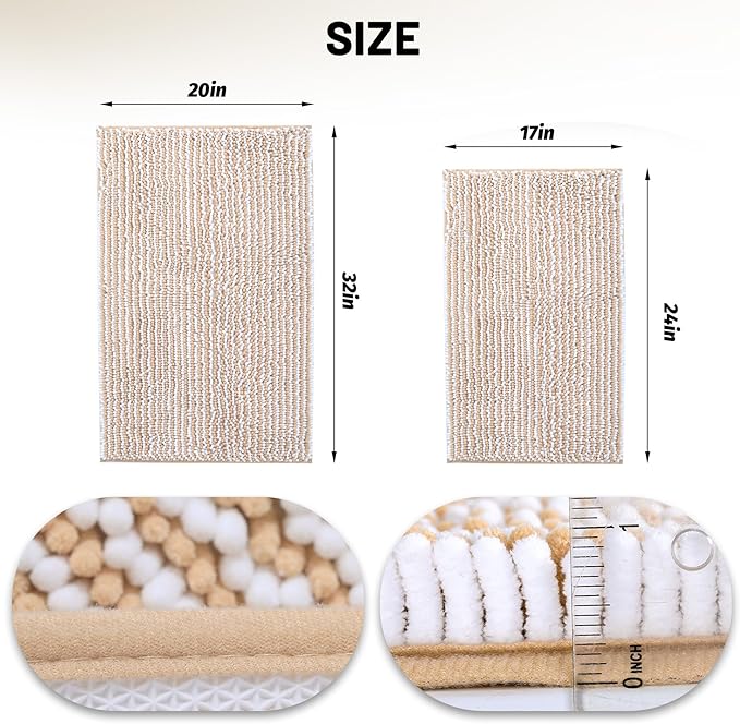 Ultra-Soft Bathroom Rug Set, 2-Piece – Absorbent, Non-Slip, Machine Washable Bath Mats for Bathroom, Shower, Sink, Kitchen （20" x 32" + 17" x 24"）