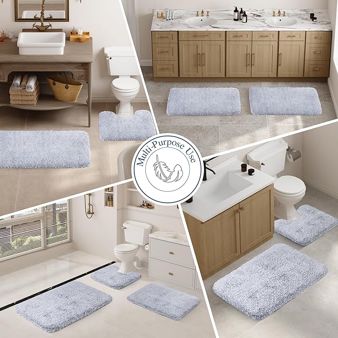 Walensee Large Bathroom Rug (24 x 48, Growing Blue) Extra Soft and Absorbent Shaggy Bath Mat Machine Washable Microfiber Non Slip Luxury Floor Mat