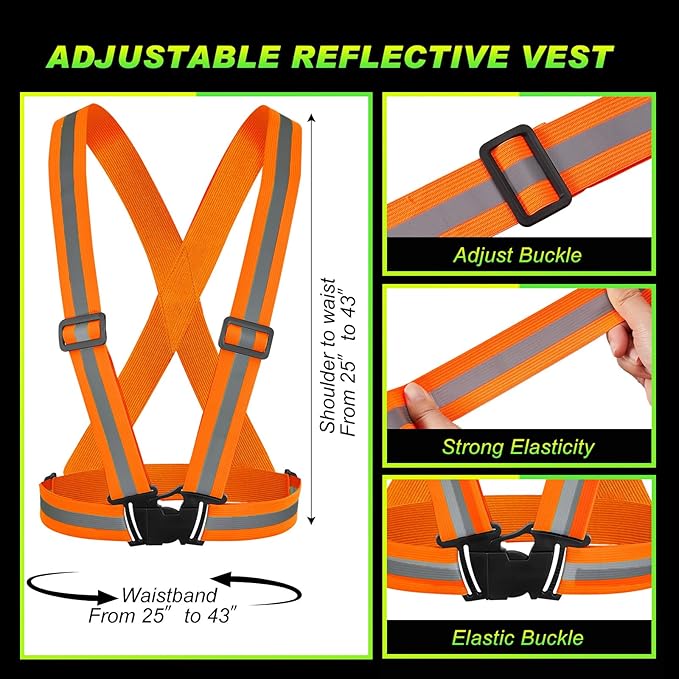 Hercicy 30 Pcs Reflective Vest High Visibility Safety Vests, Adjustable Running Gear Straps Lightweight Reflector for Construction (Orange)