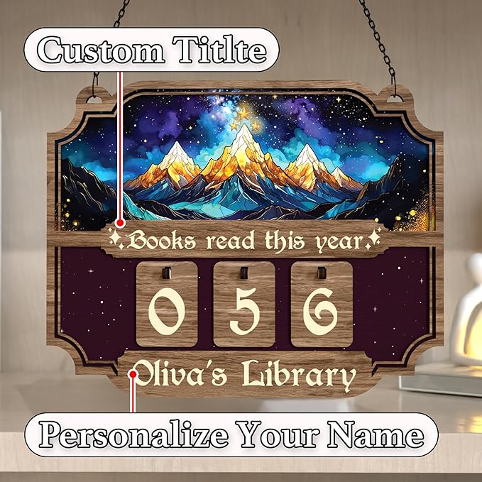 Custom Book Tracker Sign, Personalized Books Read This Year Counter with Name, Wooden Reading Tracker Frame, Book Lover Gift for Readers, Librarians, Writers, Home Library Bookshelf Decor