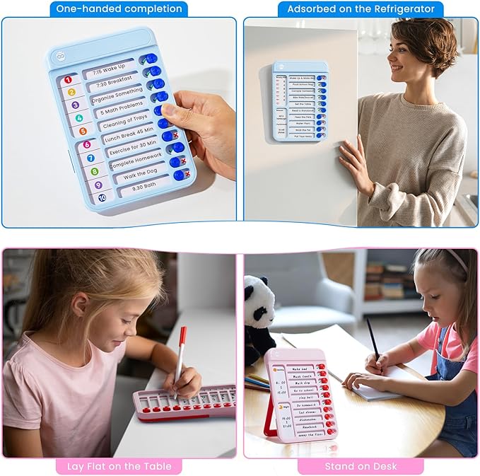Magnetic Chore Chart for Kids, ADHD Tools for Kids to Do List Check List Chart Board Routine Chart, Visual Schedule for Fridge, Home with 10 Sliders and Magnetic Marker - (Blue+Pink)
