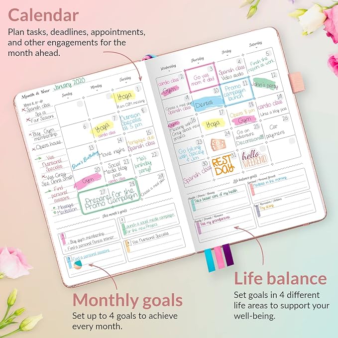GoGirl Planner and Organizer for Women – Compact Size Weekly Planner, Goals Journal & Agenda to Improve Time Management, Productivity & Live Happier. Undated – Start Anytime, Lasts 1 Year – Rose Gold