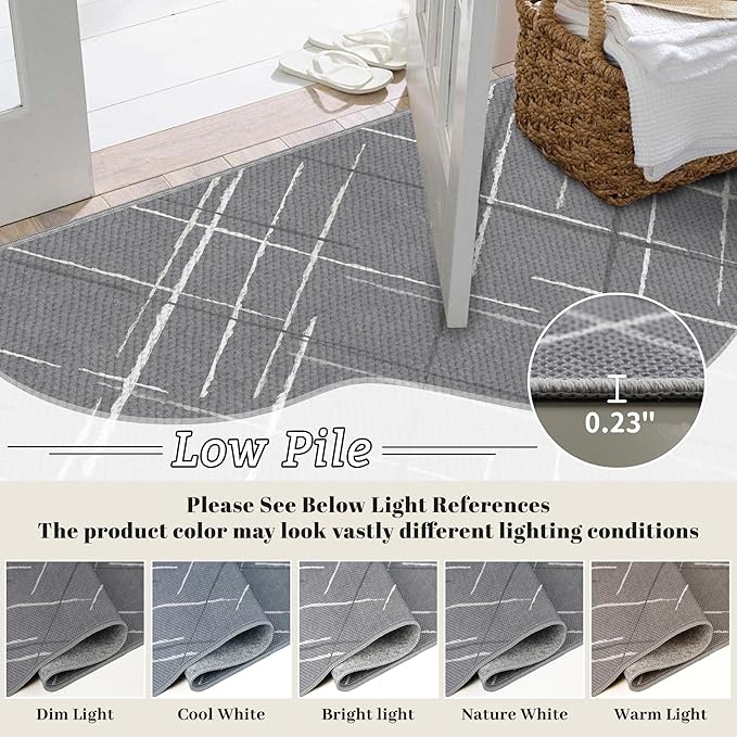 Gray Runner Rug Ultra Non-Slip 2x4 Washable Bedroom Rugs Modern Tear and Stain Resistance No Pile Hand-Woven Style Lightweight Runners for Hallways, Kitchen, Laundry Room, Bedside, Gray