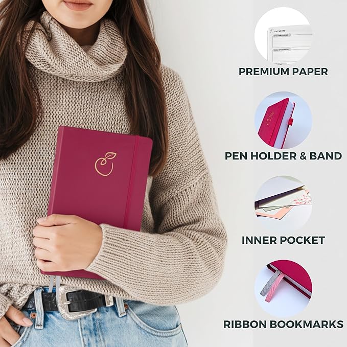 Life & Apples Wellness Journal Planner – Food Log, Fitness Tracker, Habit Tracker, Weight Loss Journal for Diet Tracking and Health Goals, Undated, Size A5 Berry