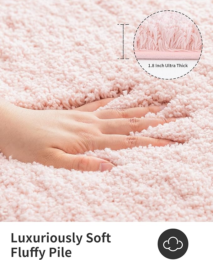 ILANGO Pink Bathroom Rugs 48" × 24" Non Slip & Super Absorbent Extra Thick Soft, Washable Bath Mat for Floor, Microfiber Plush Shaggy Bath Rug with Rubber for Bathtub Shower Room Sink