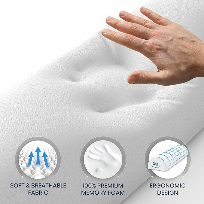 Everlasting Comfort Under Knee Pillow for Back Sleeping - Memory Foam Half Moon Leg Bolster Pillow for Back Pain, Thoracic Support