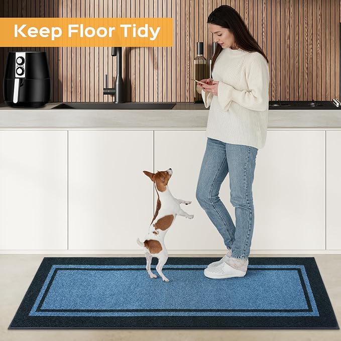Kitchen Rugs 24" x 70", Non-Slip Machine Washable Kitchen Runner Rugs Floor Mats, Absorbent Comfort Standing Mats for Kitchen, Sink, Laundry and Hallway, Rolled Packaging, Light Blue & Navy