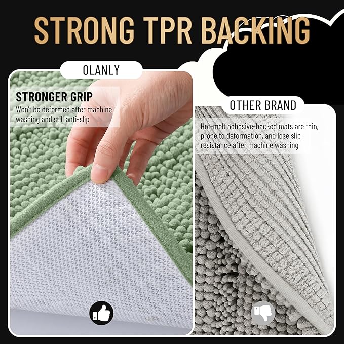 OLANLY Thick Toilet Rugs U-Shaped 24x20, Extra Soft Absorbent Chenille Striped Contour Bathroom Rugs for Toilet, Dry Quickly, Machine Washable, Non-Slip Bath Mat, Sage Green