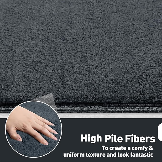 PURE ERA Carpet Stair Treads Ultra Plush 9.5" X 30"Soft Bullnose Indoor Stair Protectors Pet-Friendly Non-Slip Skid Resistant Tape Free Washable Reusable(7 Pieces,Dark Gray)