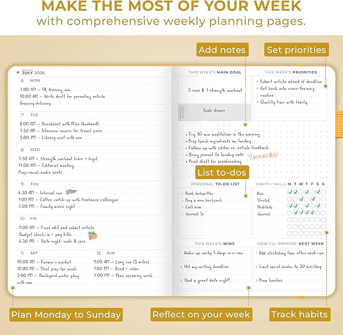 Clever Fox Dated Planner Premium 2026 – Weekly Agenda for Planning & Time Management –Notebook with Habit Tracker & To-do List (Amber Yellow)
