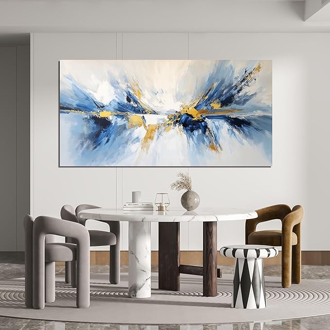 YISXINOAG Abstract Wall Art Modern Canvas Wall Decor Large Abstract Wall Art for Living Room Modern Home Artwork Prints Gold and Blue Canvas Art Wall Decor on Bedroom Ready to Hang Size 29"X58"
