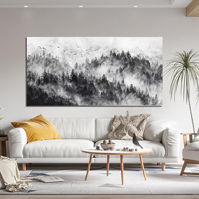 YISXINOAG Abstract Wall Art Modern Canvas Wall Art Mountain Canvas Art Wall Decor Modern Home Decor Black and White Mountain Landscape Abstract Artwork for Bedroom Ready to Hang Size 24"X48"