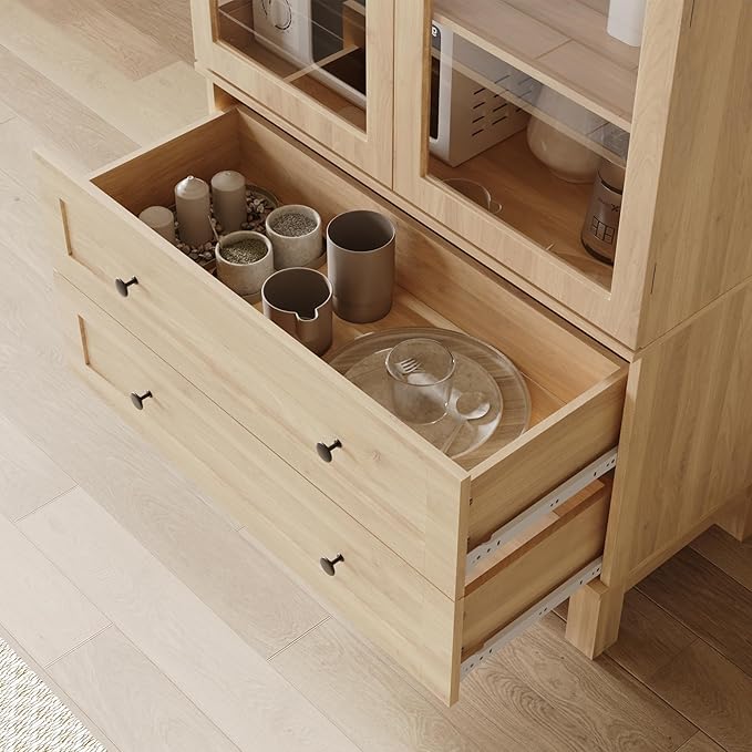 71" Tall Arched Kitchen Pantry, Kitchens Pantry Storage Cabinet with 2 Large Drawers and Adjustable Shelves, Modern Farmhouse Versatile Cupboard for Kitchen, Dining Room, Bathroom, Natrual