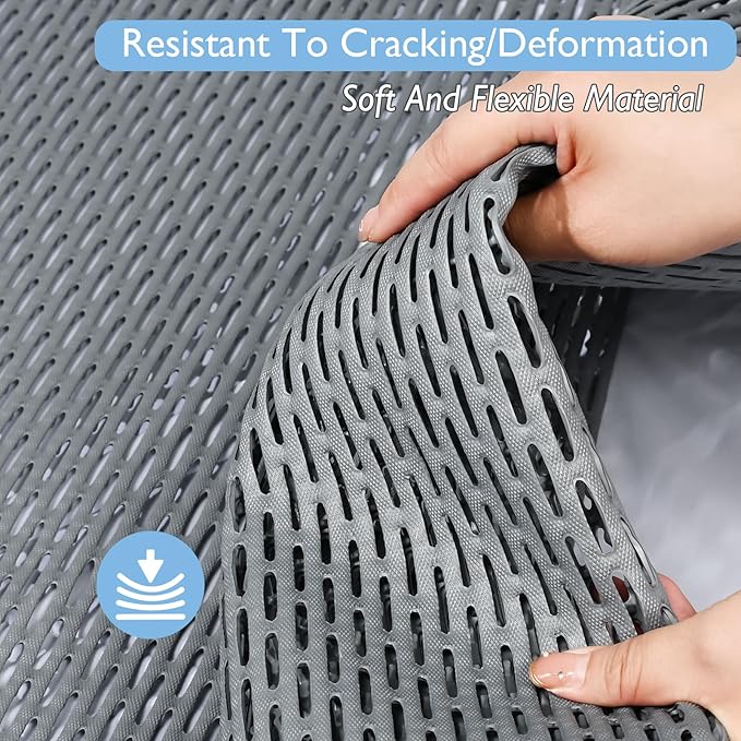 Extra Large Non-Slip Shower Mat, Fast-Dry PVC Bath Stall Tub Mat, Drain-Hole Design for Shower Stall Tub for Elderly/Kids, Non Slip Bath Mat Bathroom Safety Accessory, Gray 24"x16"