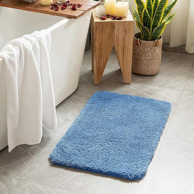 MIULEE Blue Bath Rugs for Bathroom - Soft and Absorbent Non-Slip Mats for Shower Bath and Toilet, Machine Washable, 20'' x 30''