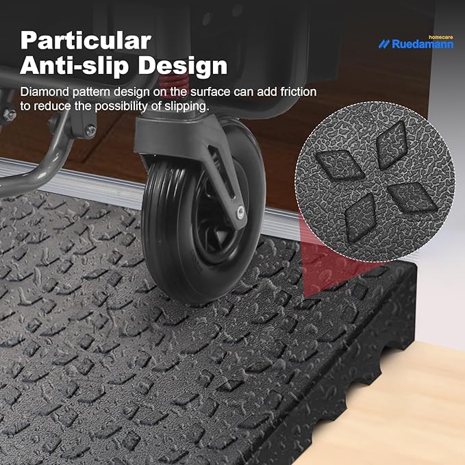 Ruedamann 3" Rise Threshold Ramps for Doorways, 2200 Lbs Load Capacity, 41.7" Wide Sturdy and Non-Slip Door Ramps for Wheelchair, Adjustable and Cuttable for Doorways, Curbs, Driveways, Scooters